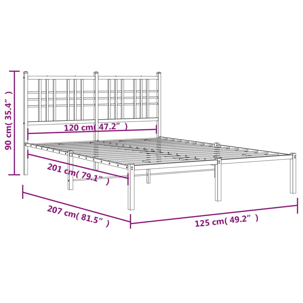 Bettgestell mit Kopfteil Metall Schwarz 120x200 cm