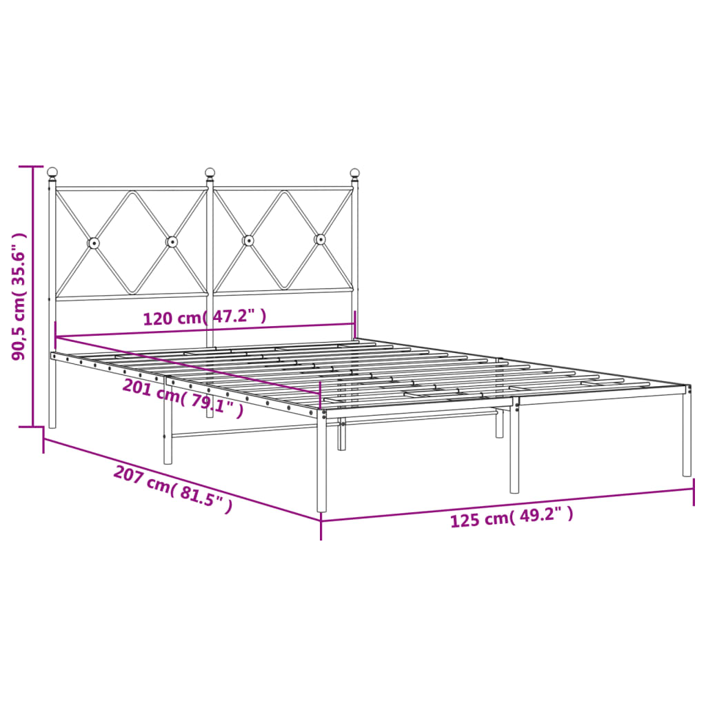 Bettgestell mit Kopfteil Metall Schwarz 120x200 cm