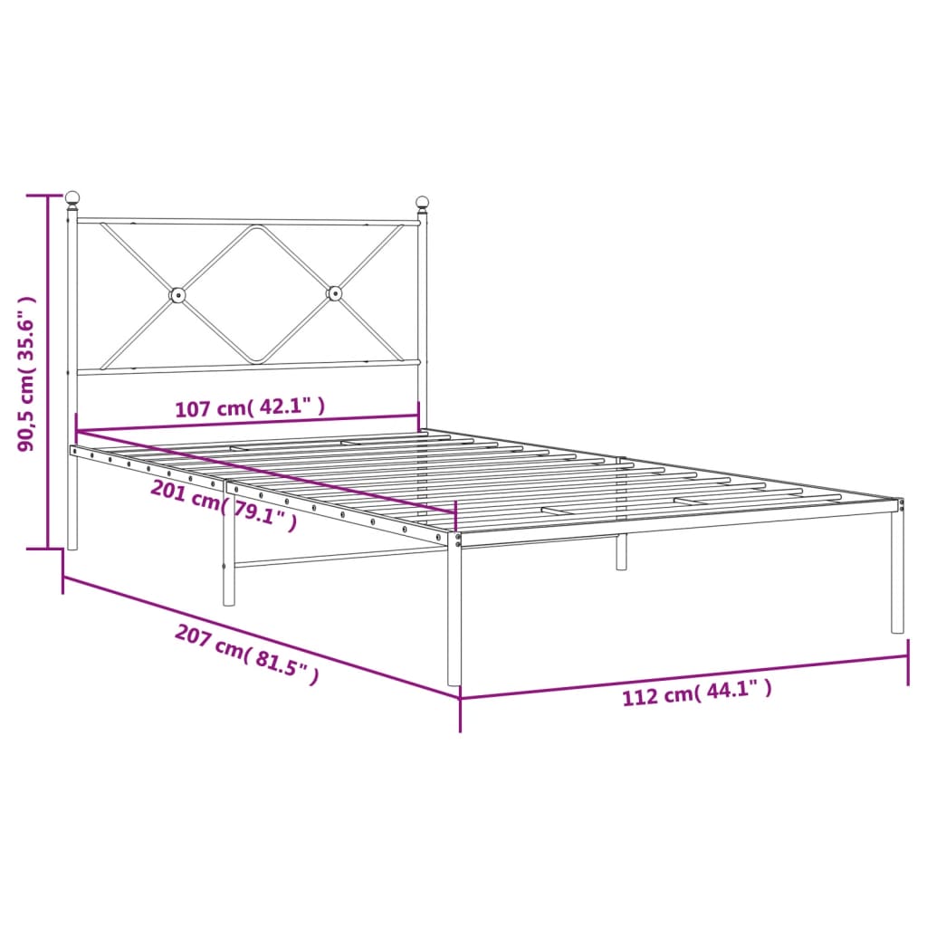 Bettgestell mit Kopfteil Metall Weiß 107x203 cm