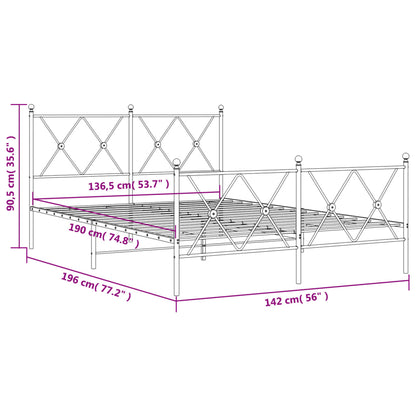 Bettgestell mit Kopf- und Fußteil Metall Weiß 137x190 cm