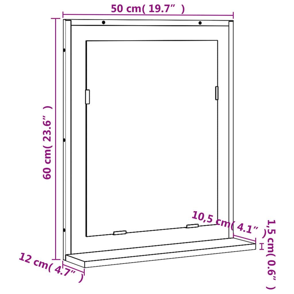 Badspiegel mit Ablage Grau Sonoma 50x12x60 cm Holzwerkstoff