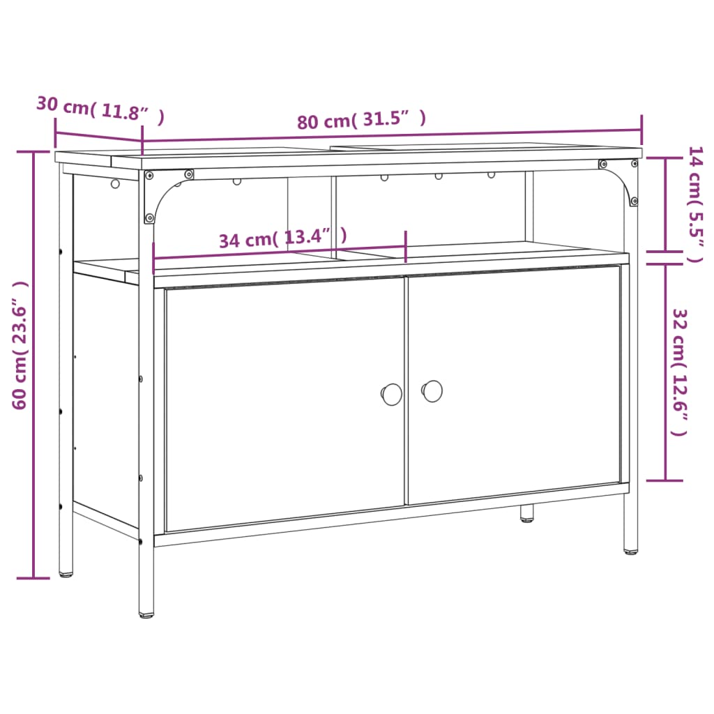 Waschbeckenunterschrank Grau Sonoma 80x30x60 cm Holzwerkstoff