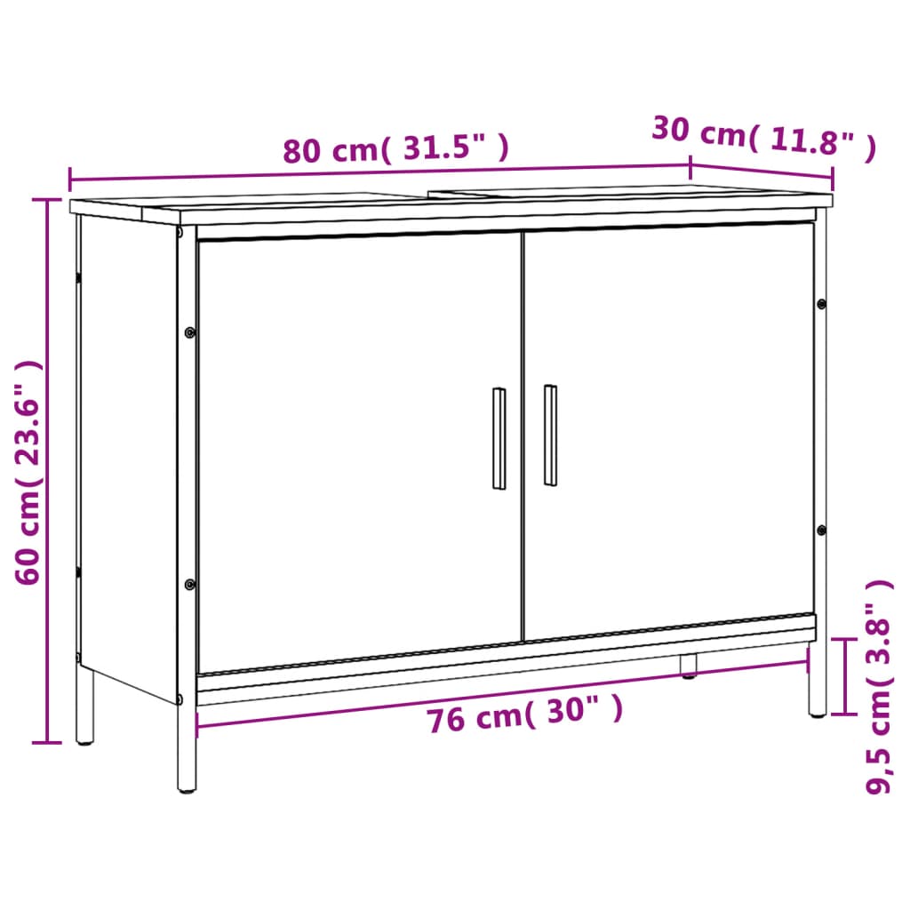 Waschbeckenunterschrank Schwarz 80x30x60 cm Holzwerkstoff