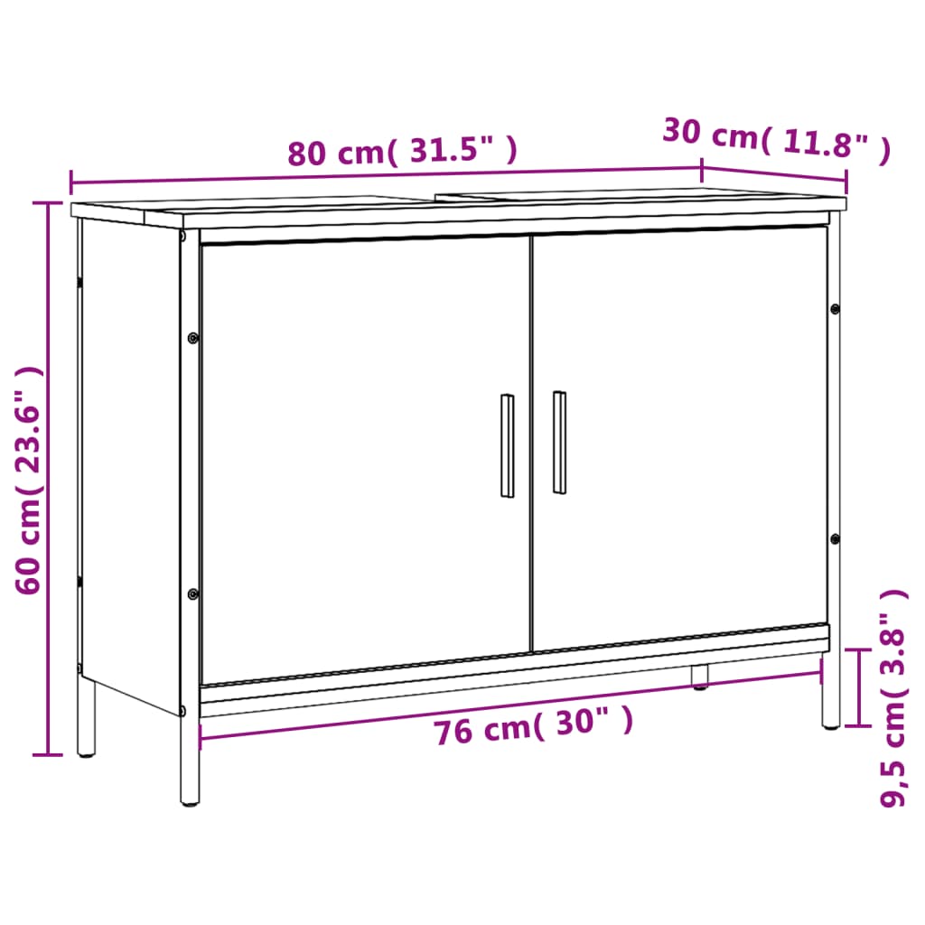 Waschbeckenunterschrank Braun Eiche 80x30x60 cm Holzwerkstoff