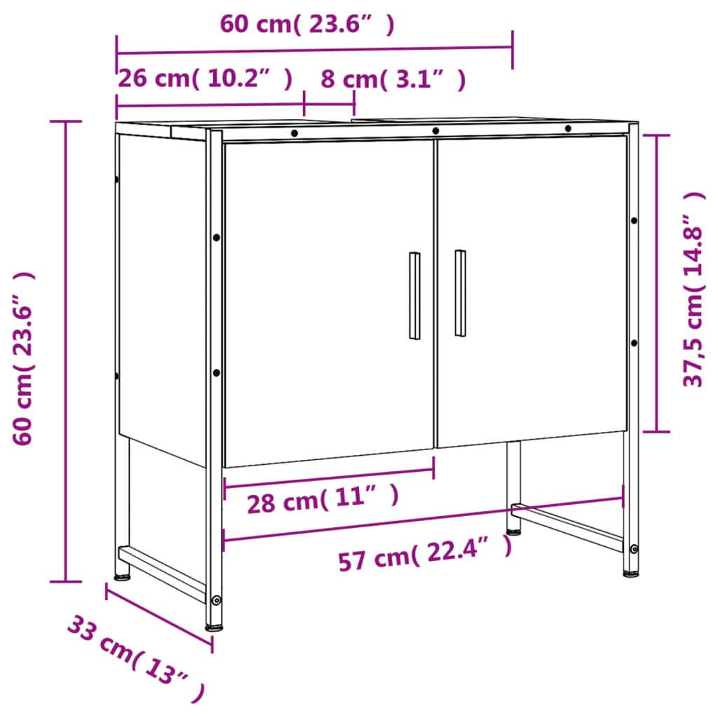 Waschbeckenunterschrank Sonoma-Eiche 60x33x60 cm Holzwerkstoff