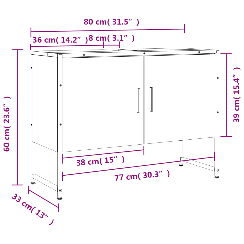 Waschbeckenunterschrank Sonoma-Eiche 80x33x60 cm Holzwerkstoff