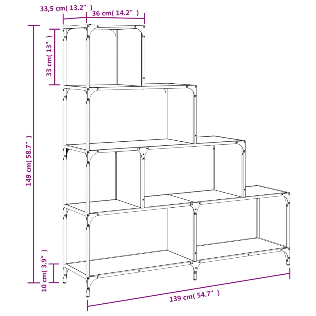 Bücherregal 4 Etagen Schwarz 139x33,5x149 cm Holzwerkstoff