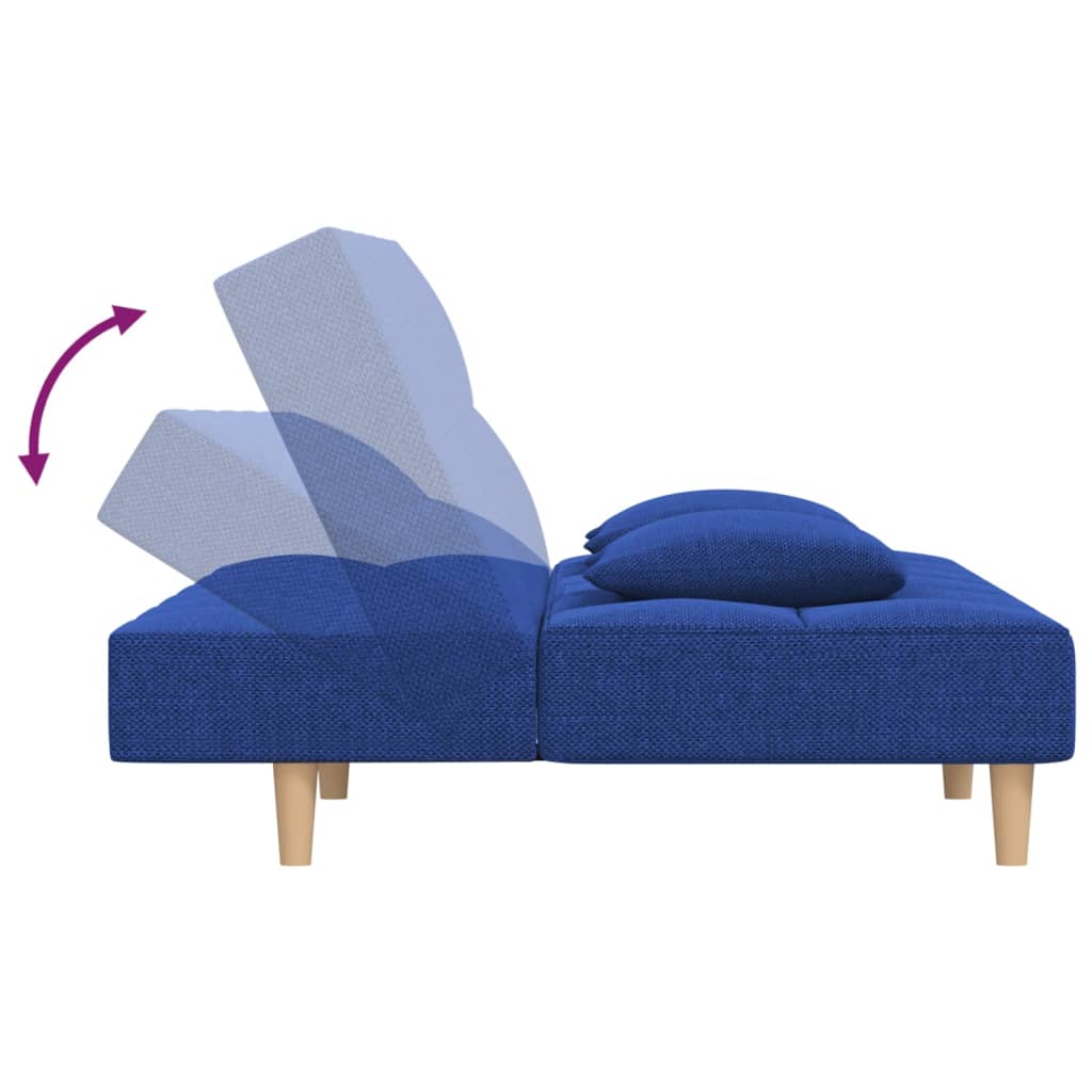 Schlafsofa 2-Sitzer mit 2 Kissen Blau Stoff