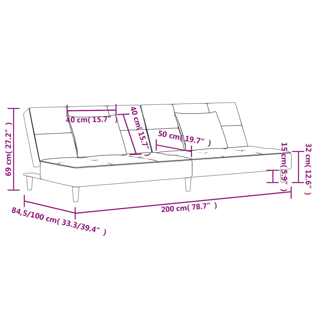 Schlafsofa 2-Sitzer mit 2 Kissen Gelb Stoff