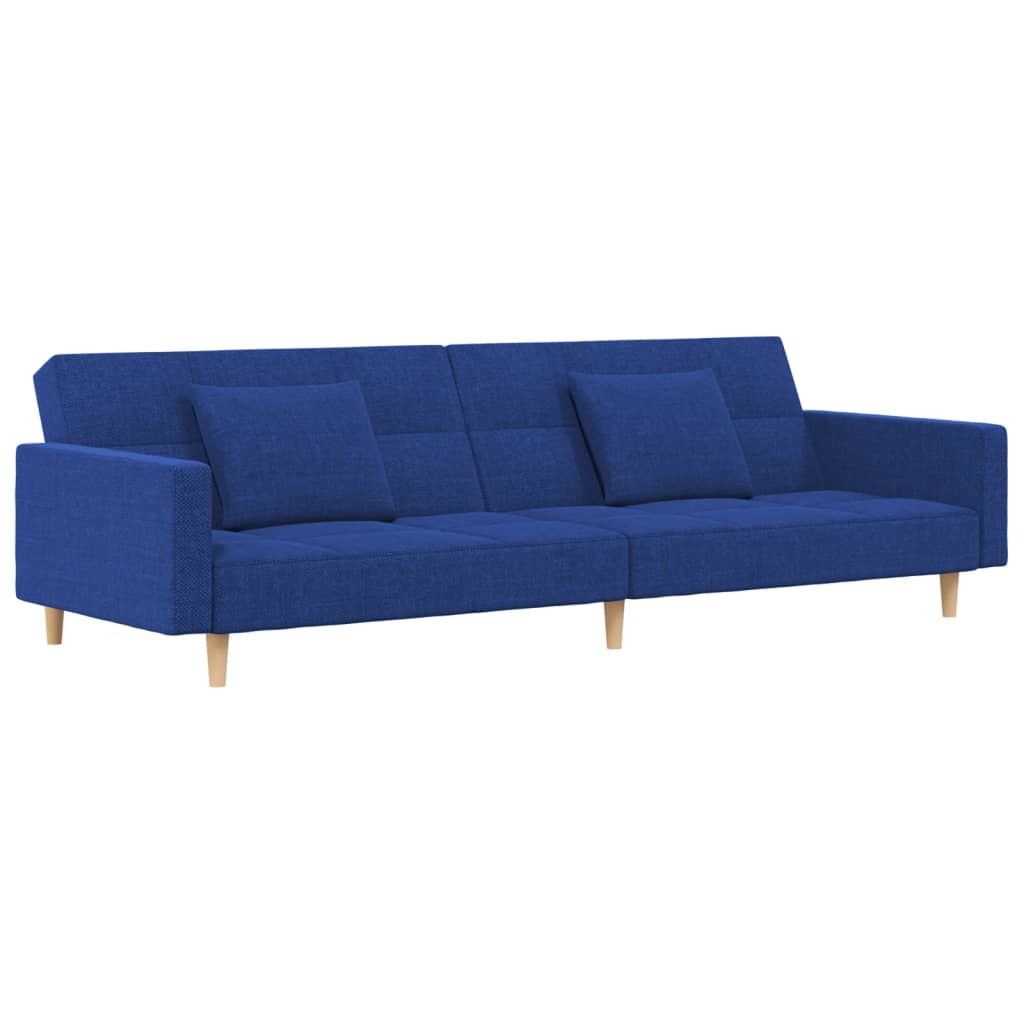 Schlafsofa 2-Sitzer mit 2 Kissen Blau Stoff