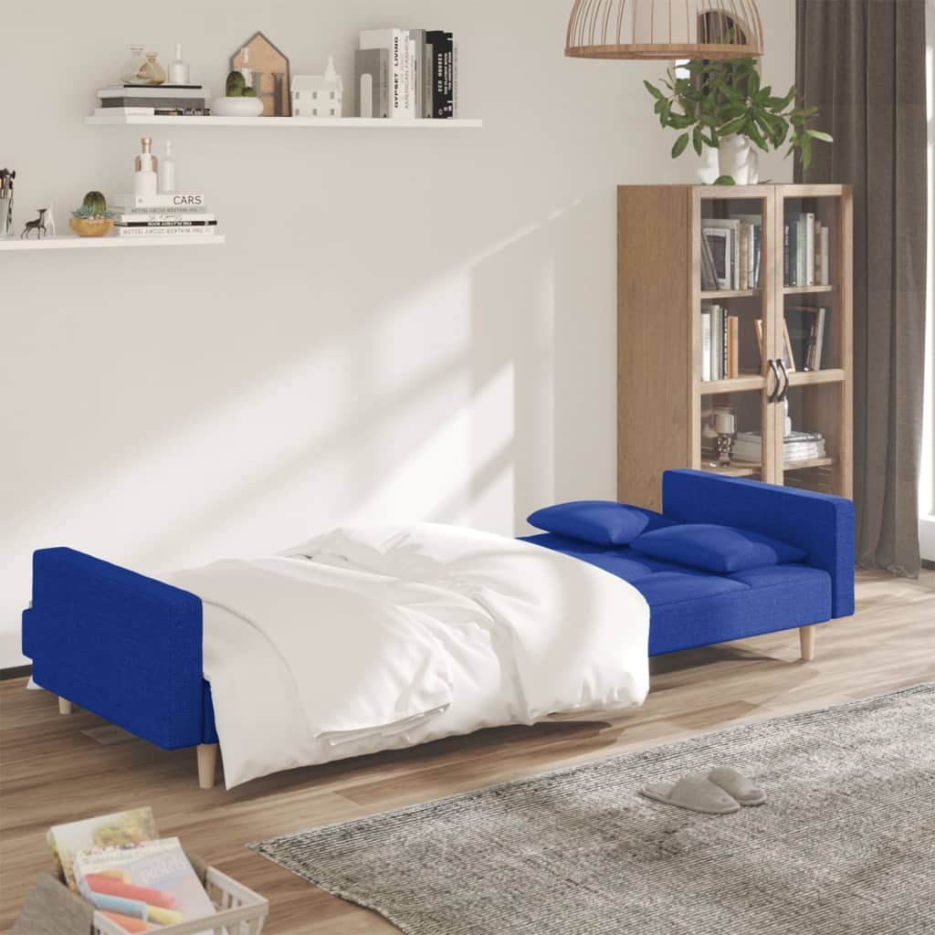 Schlafsofa 2-Sitzer mit 2 Kissen Blau Stoff