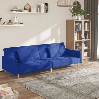 Schlafsofa 2-Sitzer mit 2 Kissen Blau Stoff