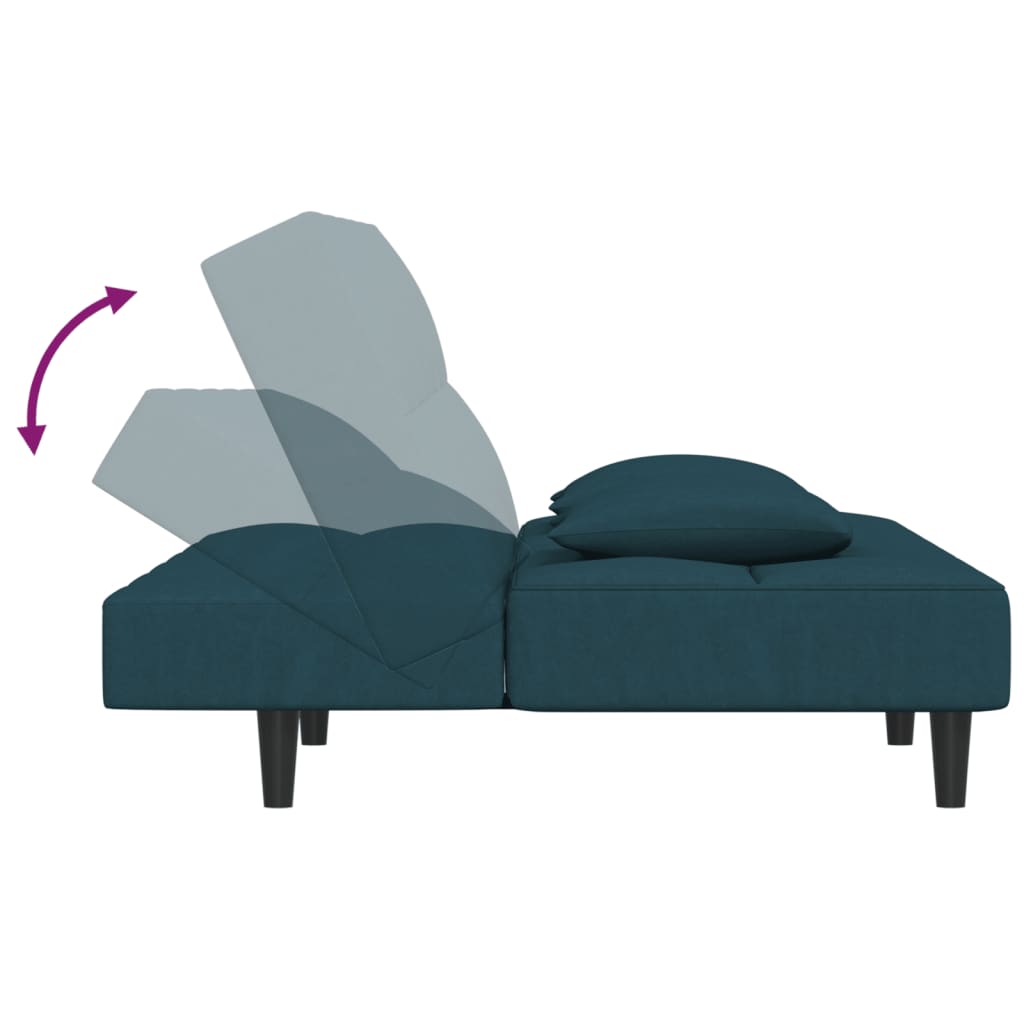 Schlafsofa 2-Sitzer mit 2 Kissen Blau Samt