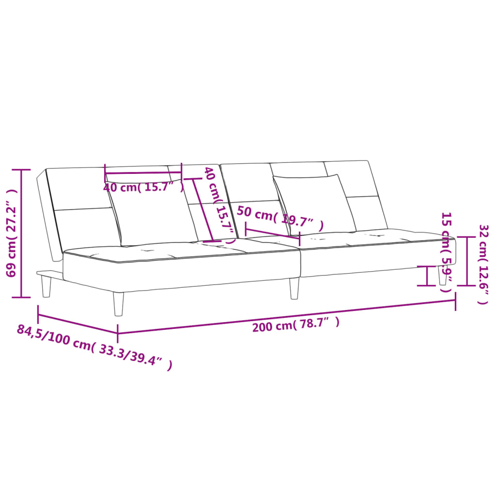 Schlafsofa 2-Sitzer mit 2 Kissen Blau Samt