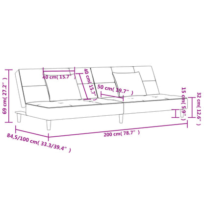 Schlafsofa 2-Sitzer mit 2 Kissen Hellgrau Samt