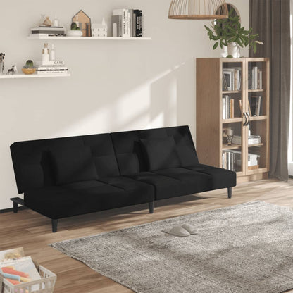 Schlafsofa 2-Sitzer mit 2 Kissen Schwarz Samt