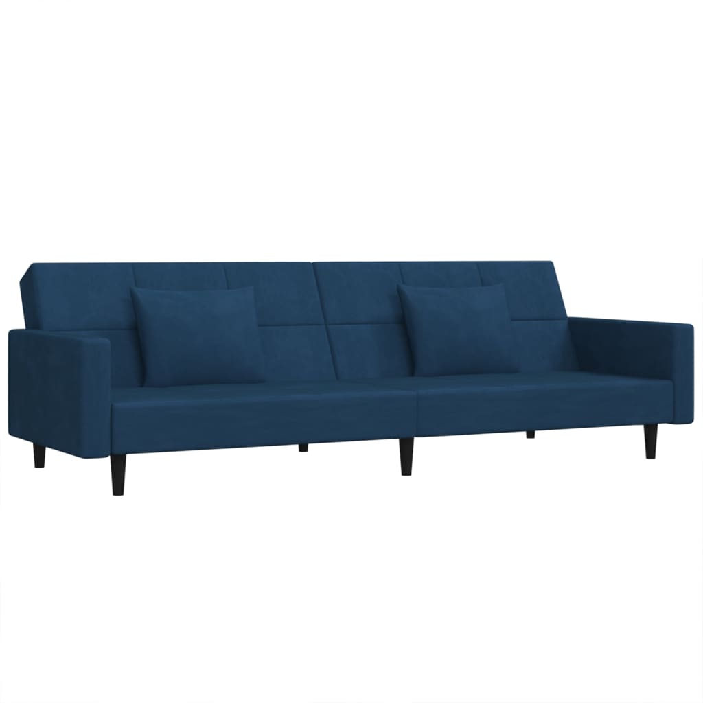 Schlafsofa 2-Sitzer mit 2 Kissen Blau Samt