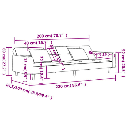 Schlafsofa 2-Sitzer mit 2 Kissen Hellgrau Samt