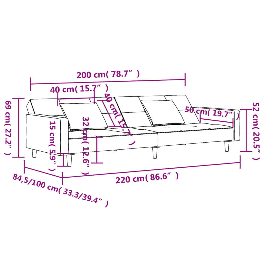 Schlafsofa 2-Sitzer mit 2 Kissen Rosa Samt