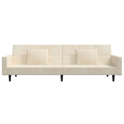 Schlafsofa 2-Sitzer mit 2 Kissen Creme Samt