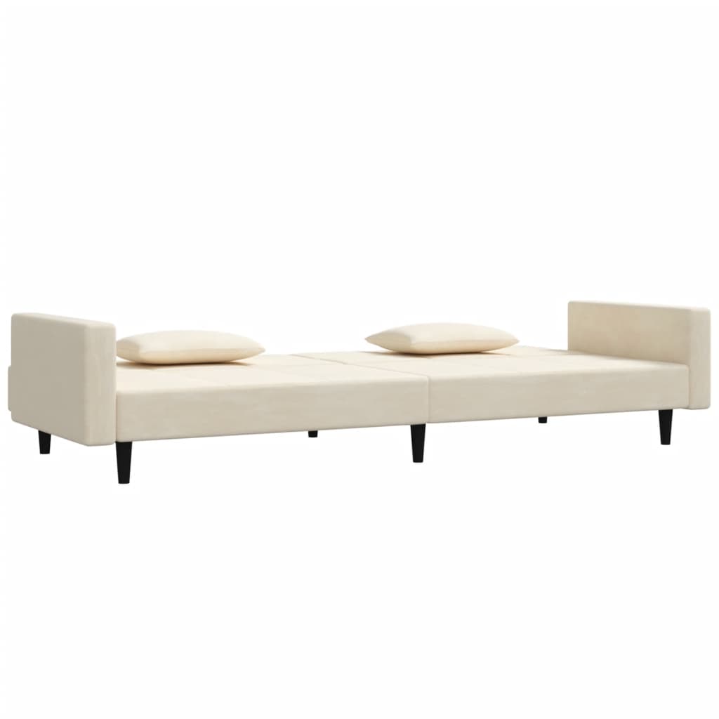 Schlafsofa 2-Sitzer mit 2 Kissen Creme Samt