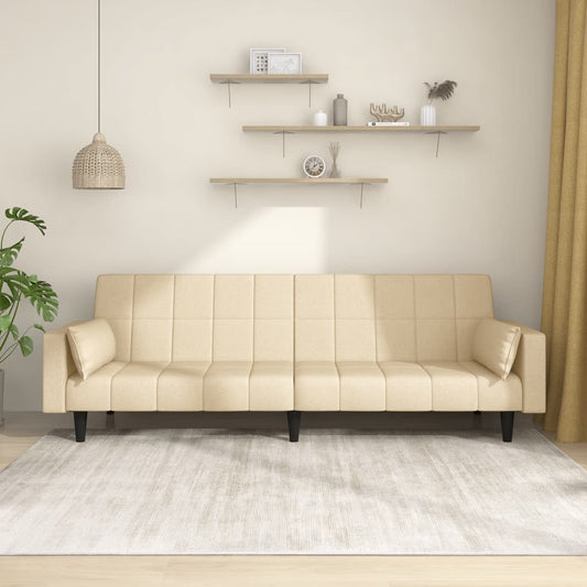 Schlafsofa 2-Sitzer mit 2 Kissen Creme Stoff