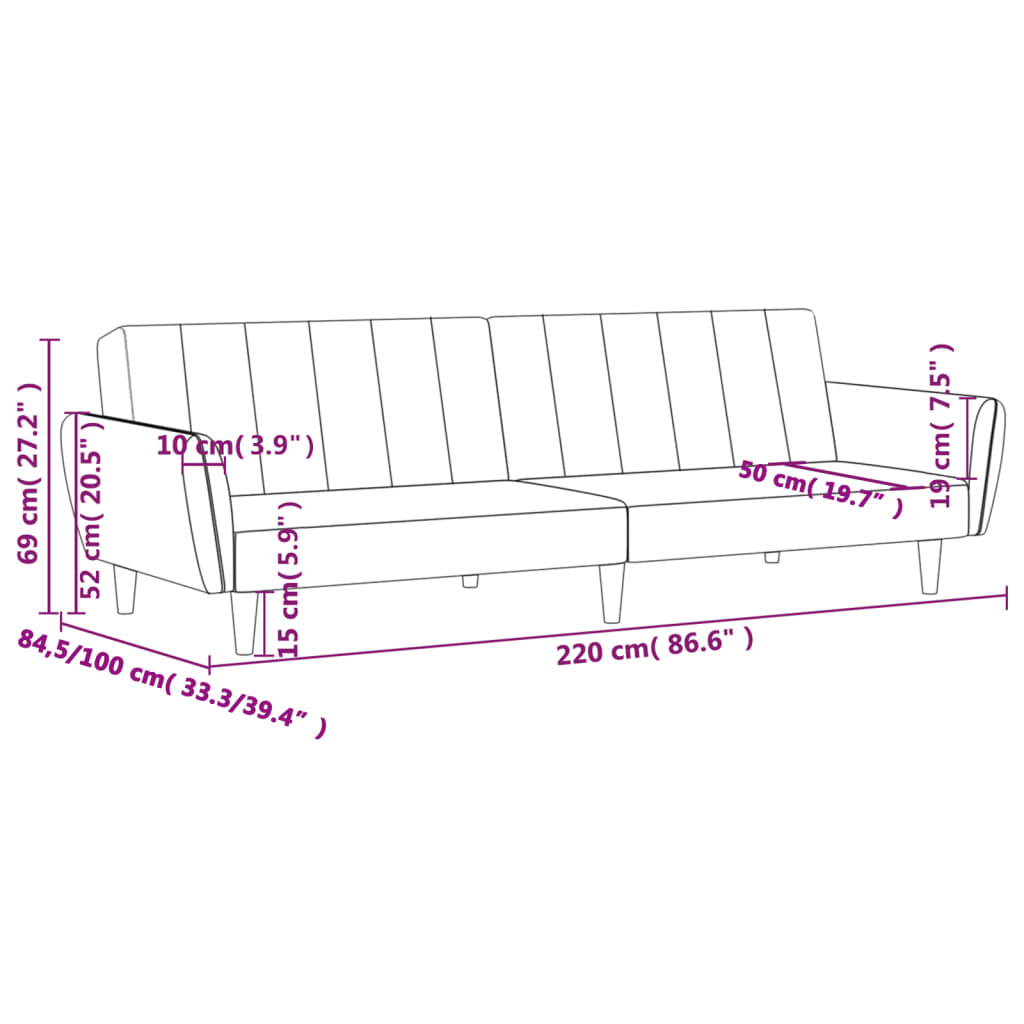 Schlafsofa 2-Sitzer Hellgrau Stoff