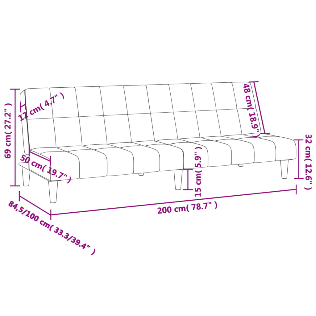 Schlafsofa 2-Sitzer Creme Stoff