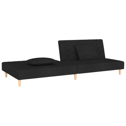 Schlafsofa 2-Sitzer mit 2 Kissen Schwarz Stoff