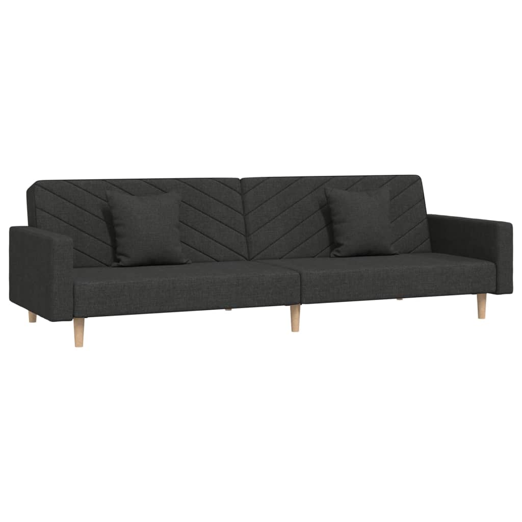 Schlafsofa 2-Sitzer mit 2 Kissen Schwarz Stoff