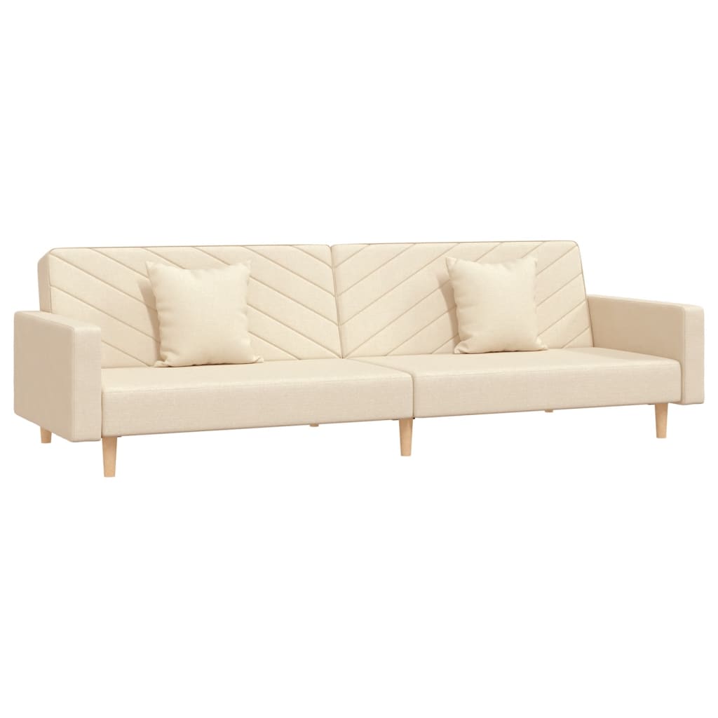 Schlafsofa 2-Sitzer mit 2 Kissen Creme Stoff