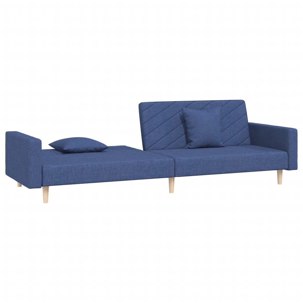 Schlafsofa 2-Sitzer mit 2 Kissen Blau Stoff