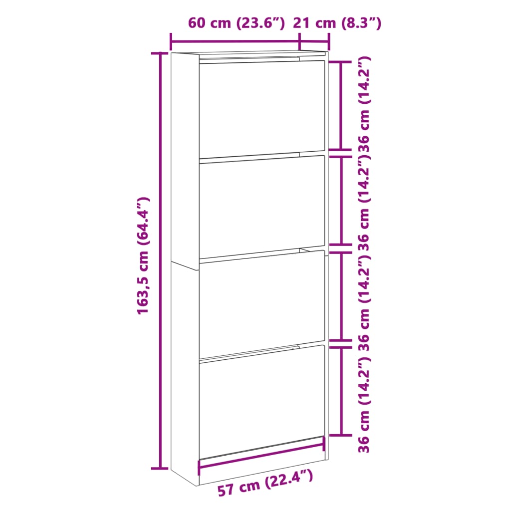 Schuhschrank Betongrau 60x21x163,5 cm Holzwerkstoff