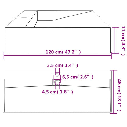 Waschbecken 120x46x11 cm Mineralguss/Marmorguss Mattschwarz