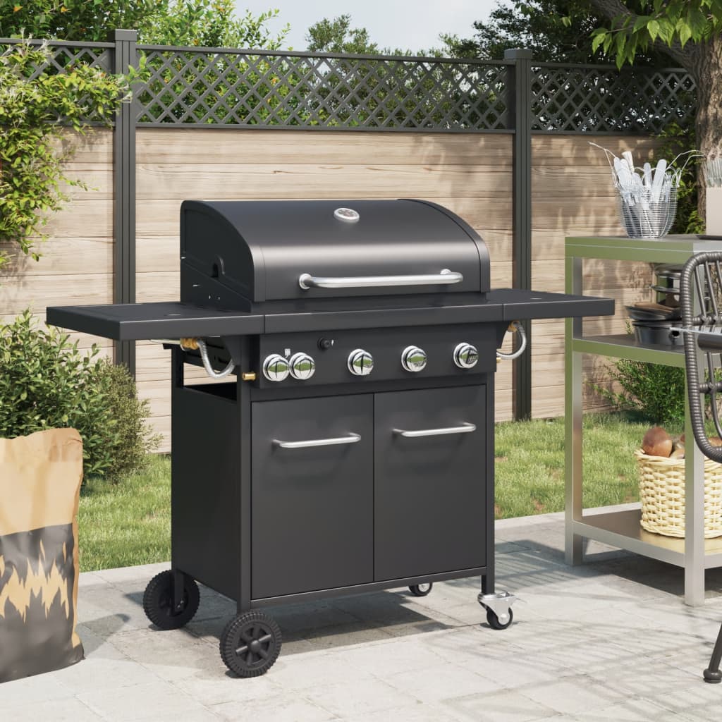 Gasgrill mit 5 Flammen Schwarz Pulverbeschichteter Stahl