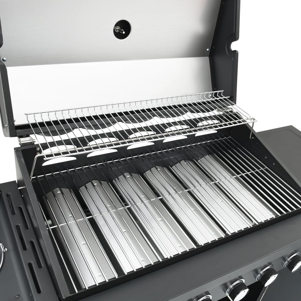 Gasgrill mit 7 Flammen Schwarz Pulverbeschichteter Stahl