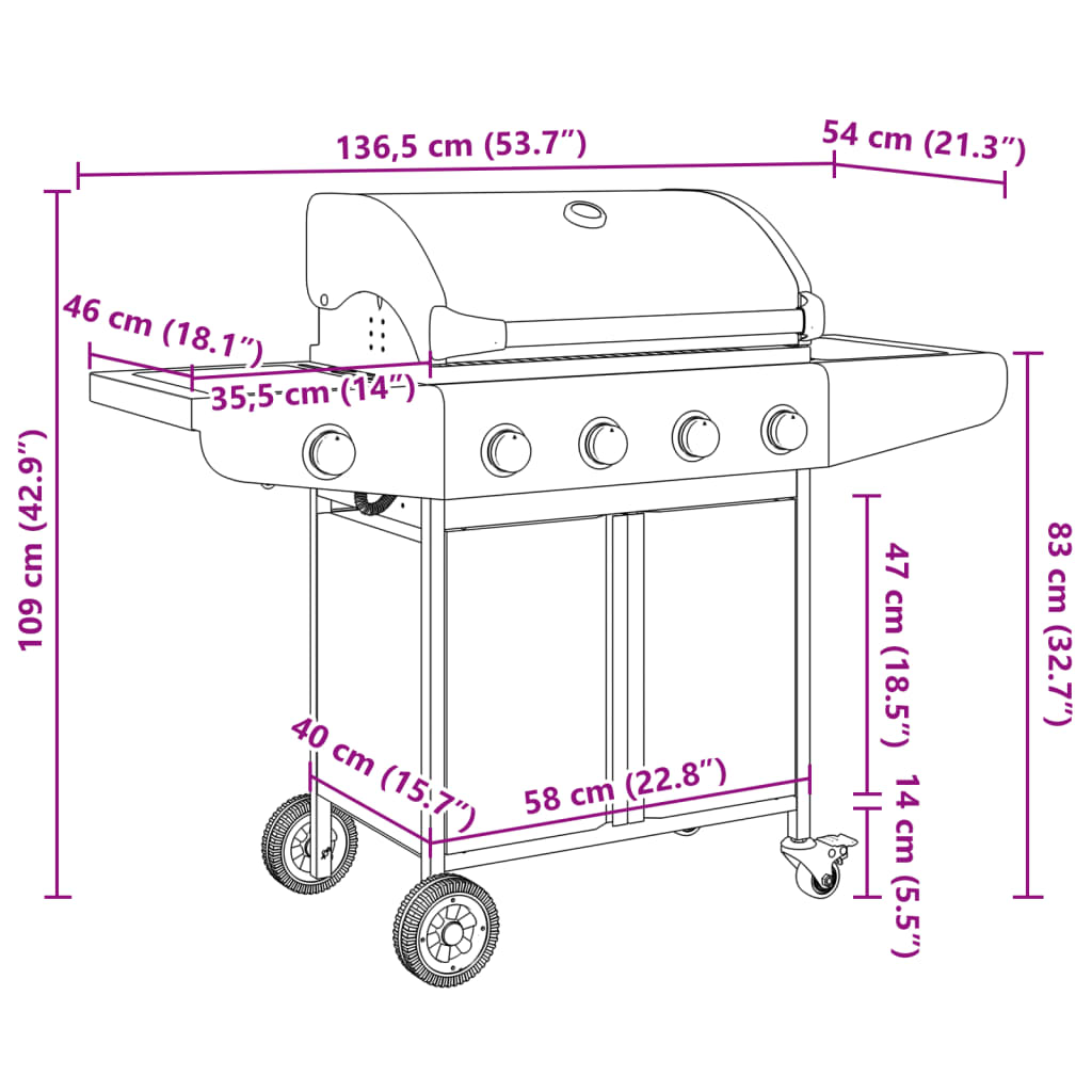 Gasgrill mit 5 Flammen Silbern Edelstahl