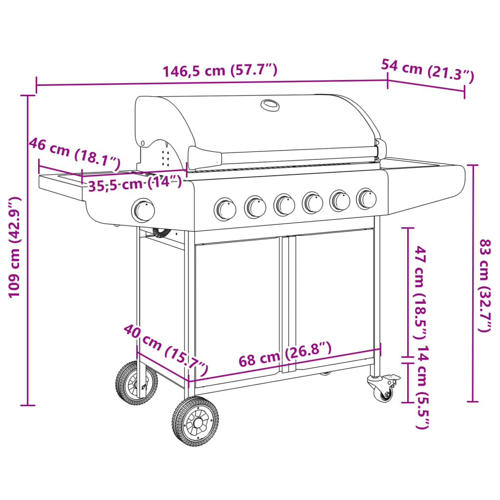 Gasgrill mit 7 Flammen Silbern Edelstahl