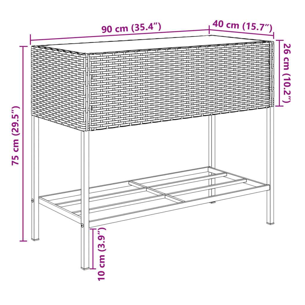 Pflanzkübel mit Ablage Braun Poly Rattan