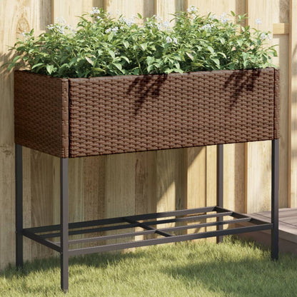 Pflanzkübel mit Ablage Braun Poly Rattan