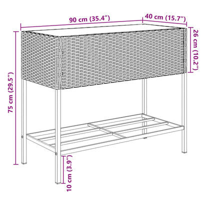 Pflanzkübel mit Ablage Grau Poly Rattan