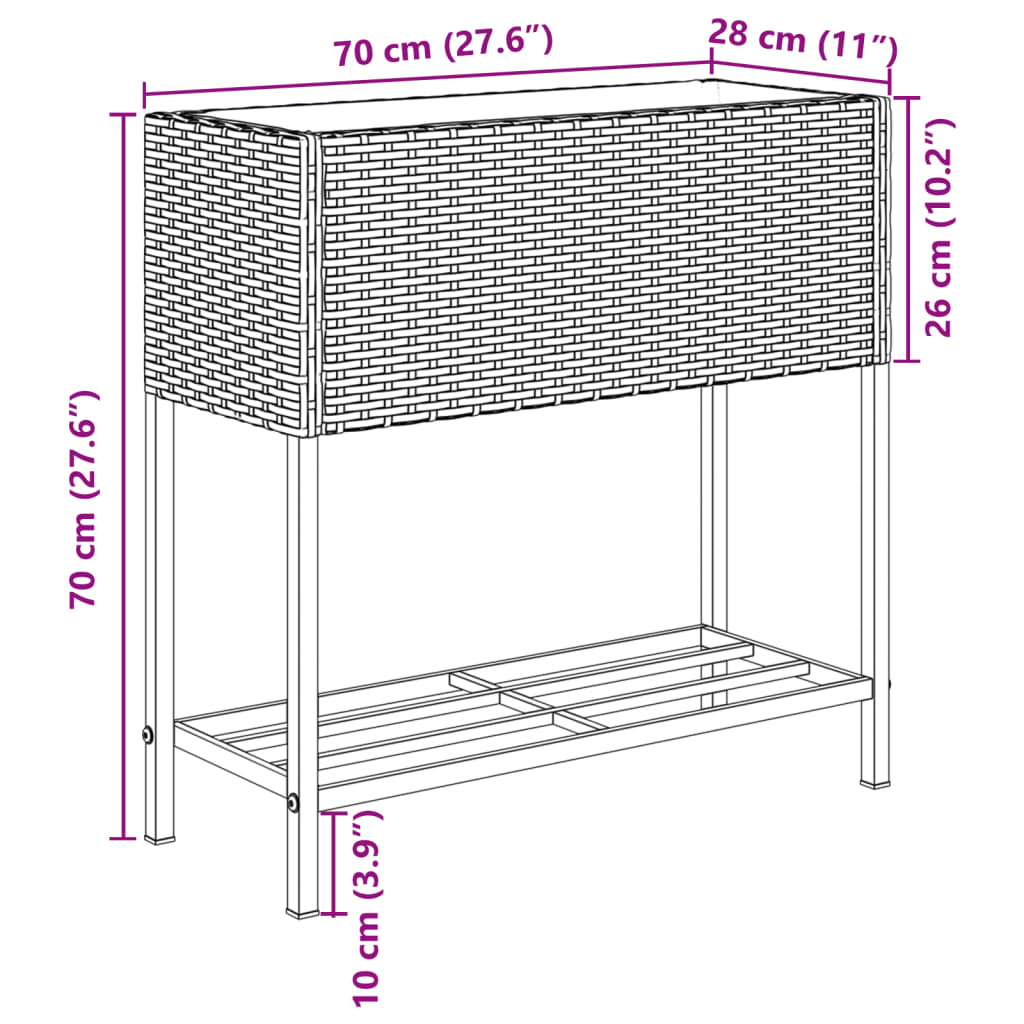 Pflanzkübel mit Ablage Schwarz Poly Rattan