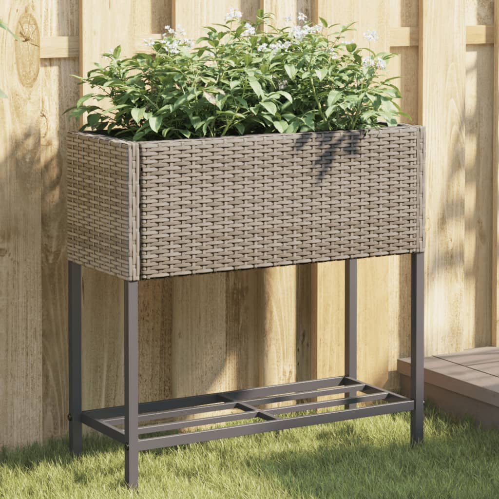 Pflanzkübel mit Ablage Grau Poly Rattan