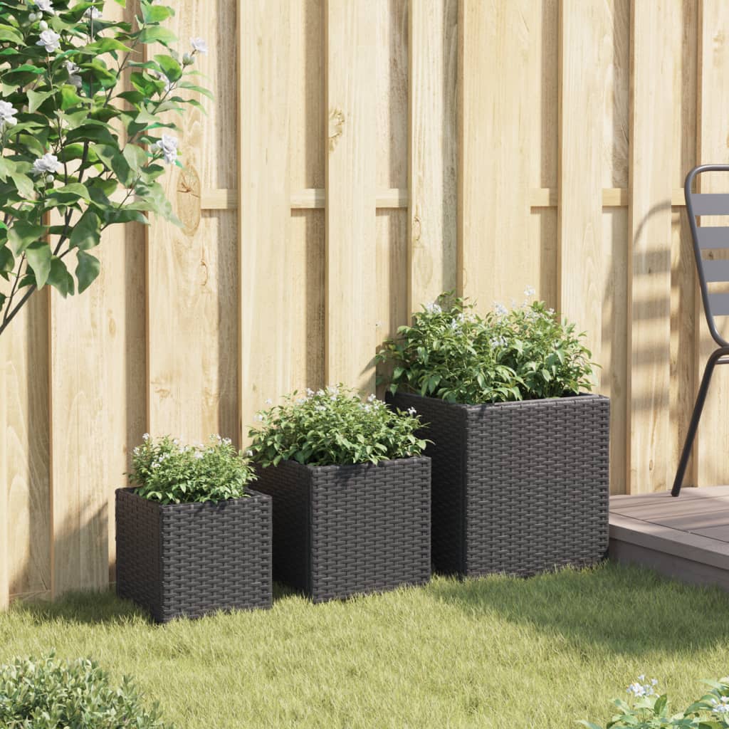 Pflanzkübel 3 Stk. Schwarz Poly Rattan