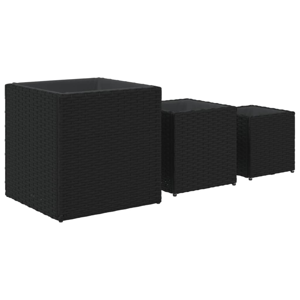 Pflanzkübel 3 Stk. Schwarz Poly Rattan