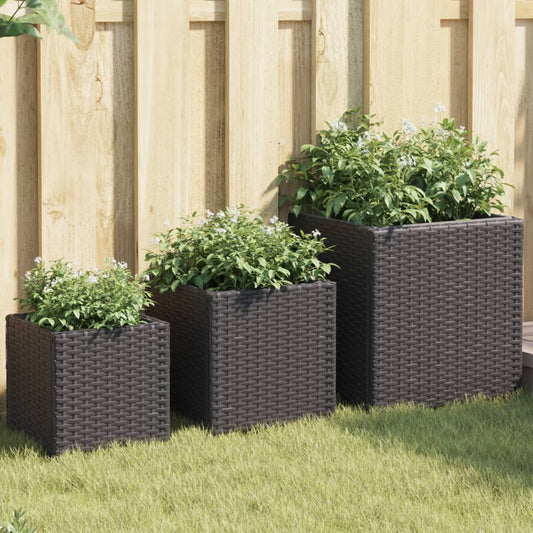 Pflanzkübel 3 Stk. Schwarz Poly Rattan