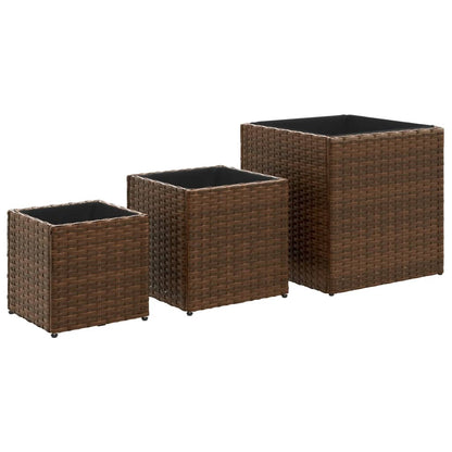 Pflanzkübel 3 Stk. Braun Poly Rattan