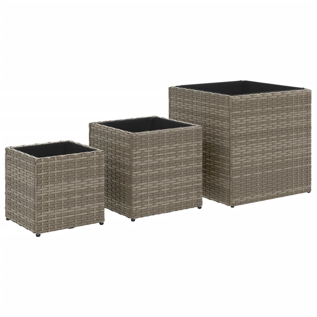 Pflanzkübel 3 Stk. Grau Poly Rattan