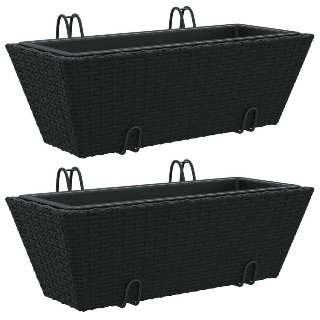 Pflanzkasten mit Haken 2 Stk. Schwarz Poly Rattan