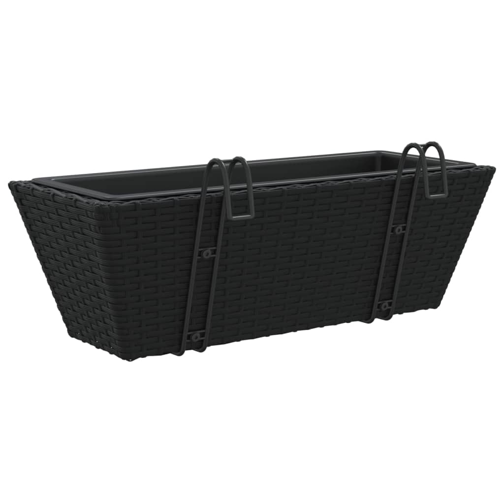 Pflanzkasten mit Haken 2 Stk. Schwarz Poly Rattan